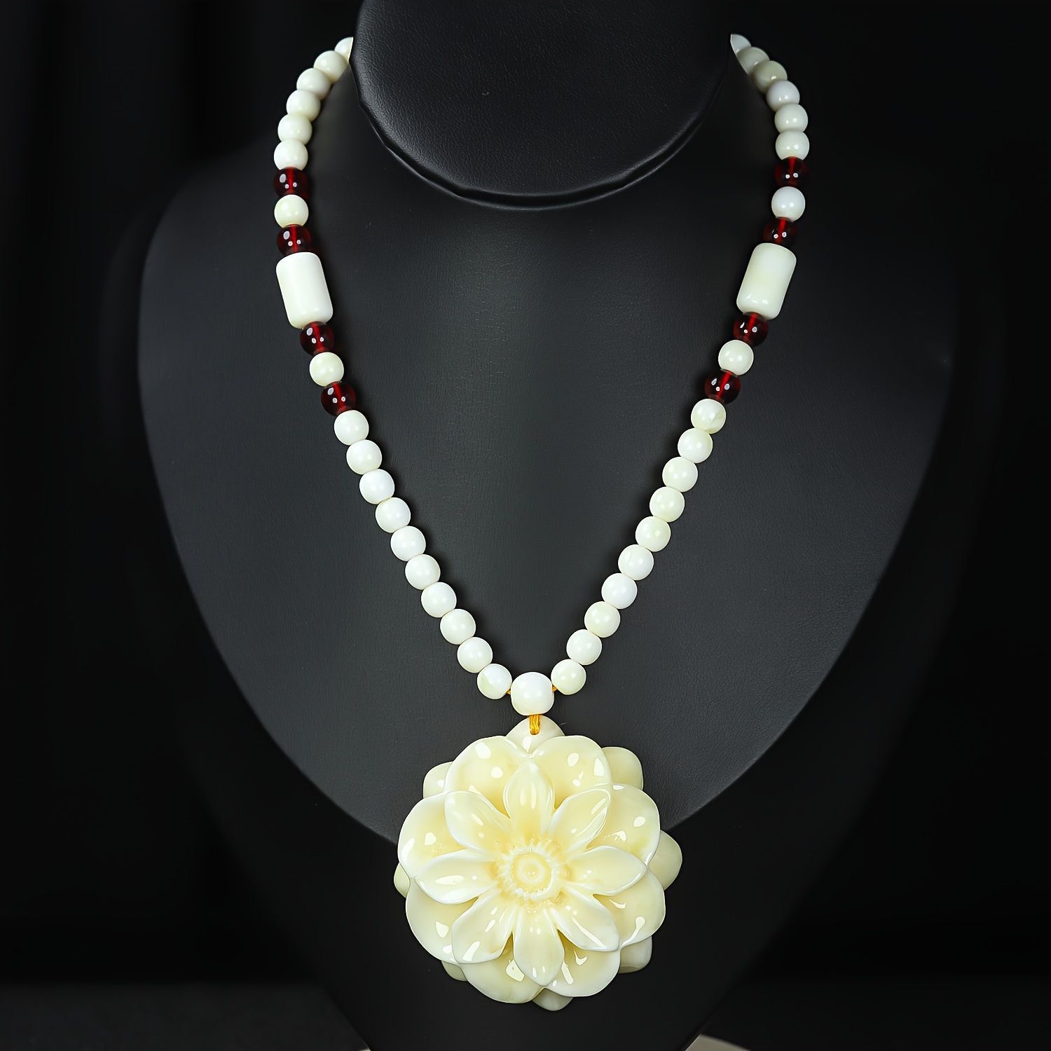 Intricately Carved Elegant Resin Flower Pendant